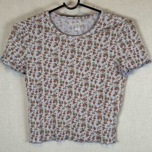 American Eagle Outfitters Light Lavender Ribbed Floral Short Sleeve Tee - size M